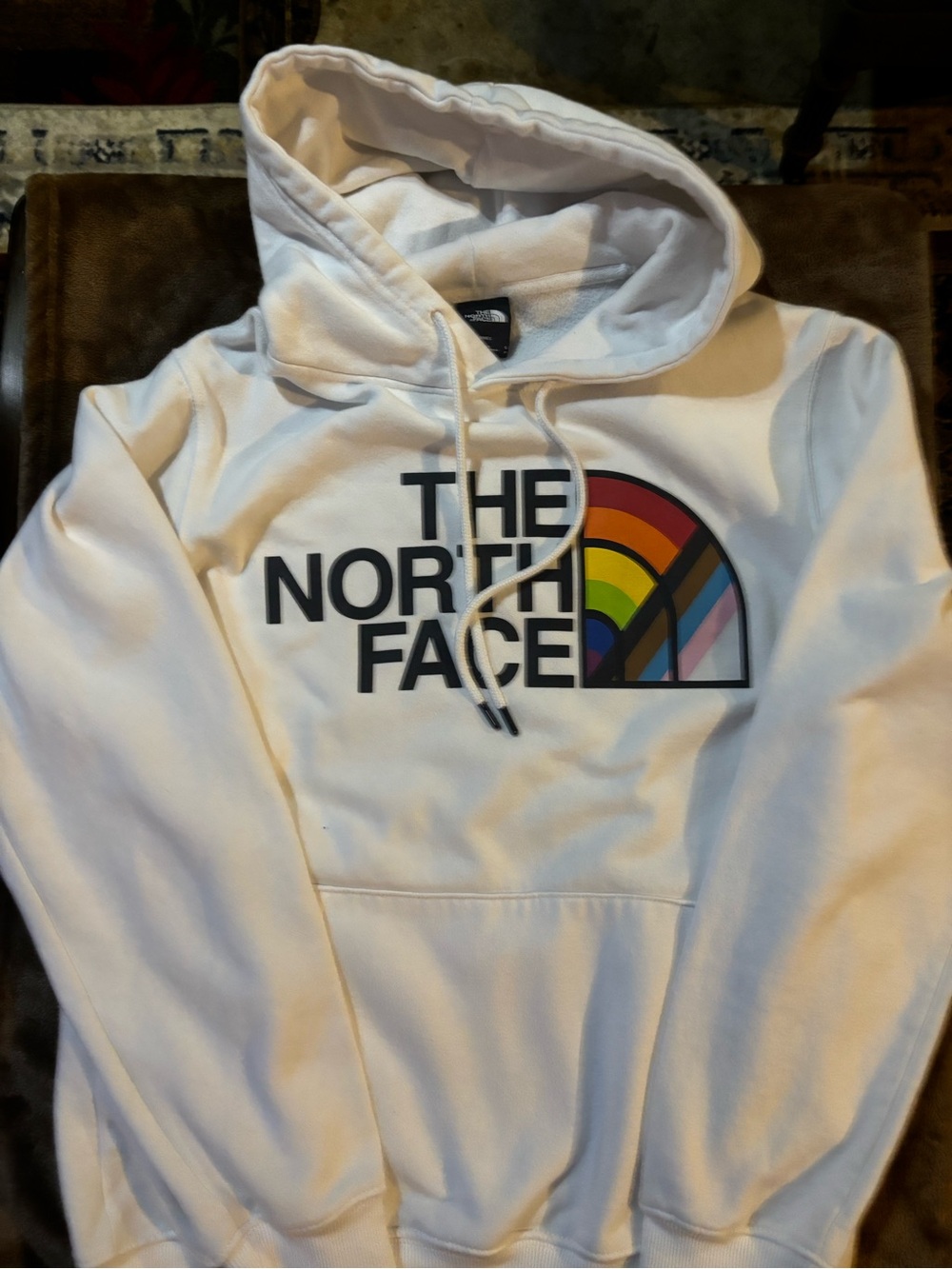 The North Face White Hoodie with Rainbow Arch Logo